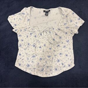 Floral White and Blue Women's Top